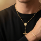 Mens Iron Saints 18kt. Gold Plated Rosary with Cross & Crucifix - image 2