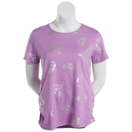 Petite Shenanigans Short Sleeve Foil Butterfly Crew Neck Tee