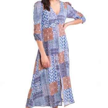 Womens Emma & Michele 3/4 Sleeve Patchwork V-Neck Maxi Dress - Boscov's