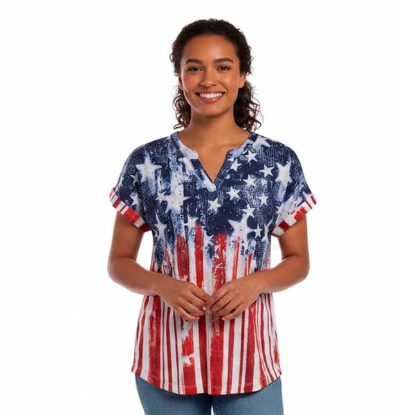 Womens Thomas & Olivia Dolman Sleeve Flag Rhinestone Tee - image 
