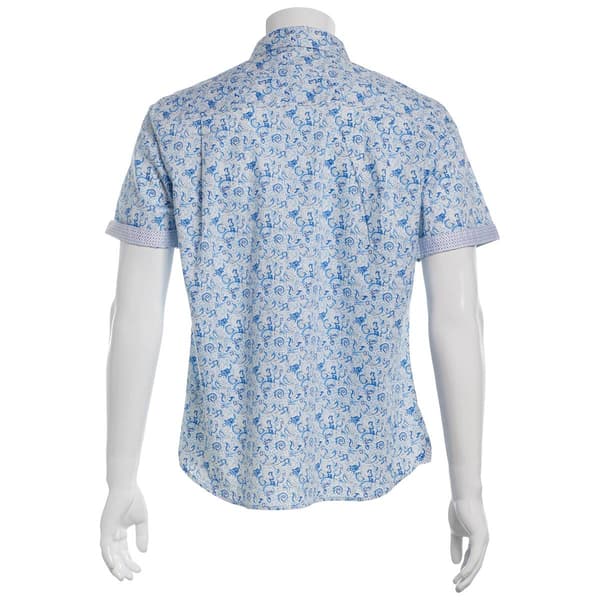 Mens Campia Short Sleeve Cotton Spandex Button Down Shirt - Blue