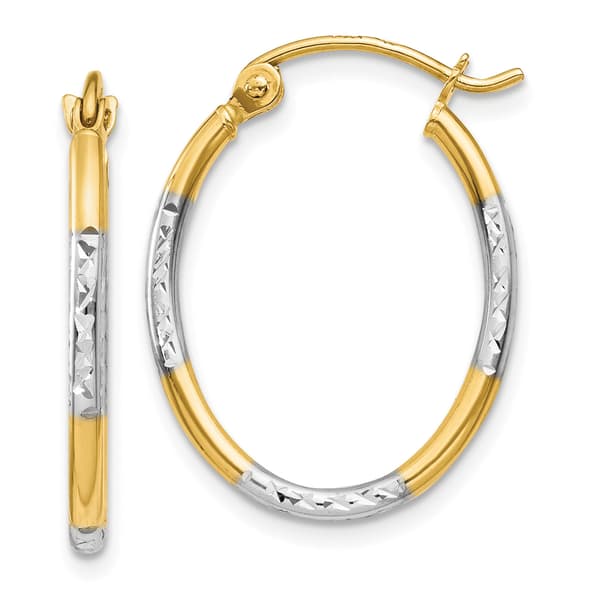 Gold Classics&#40;tm&#41; 14kt. & Rhodium Oval Hoop Earrings - image 