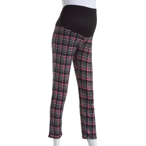 Womens Due Time Over The Belly Plaid Blush Maternity Leggings - image 