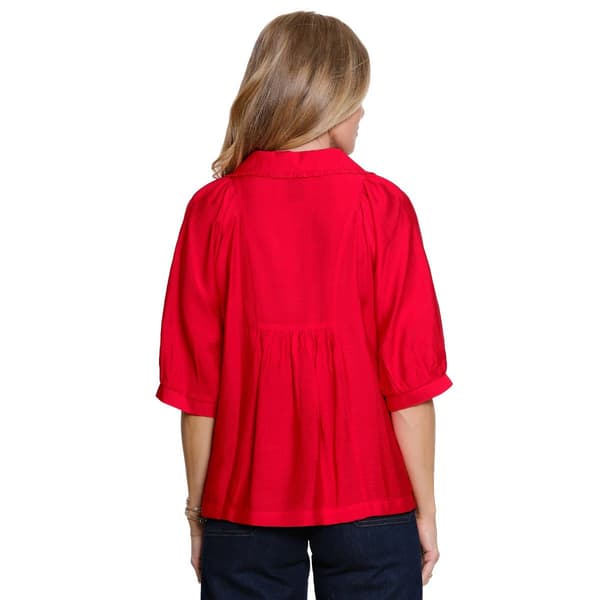 Womens Ali Miles Raglan Elbow Sleeve Solid Smock Front Blouse