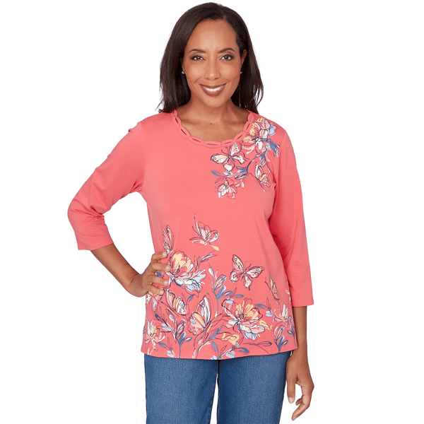 Womens Alfred Dunner Austin 3/4 Sleeve Etched Floral Blouse - image 