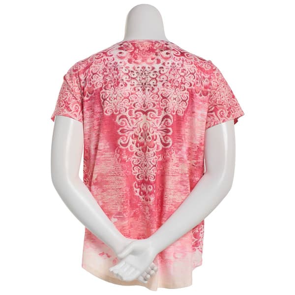 Plus Size OneWorld Short Sleeve Embellished Tee - Rose/Coral