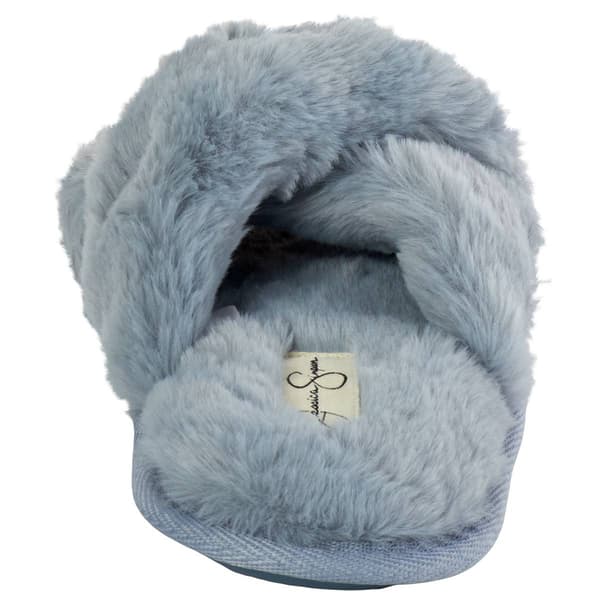 Womens Jessica Simpson Embellished Plush Crossband Slippers