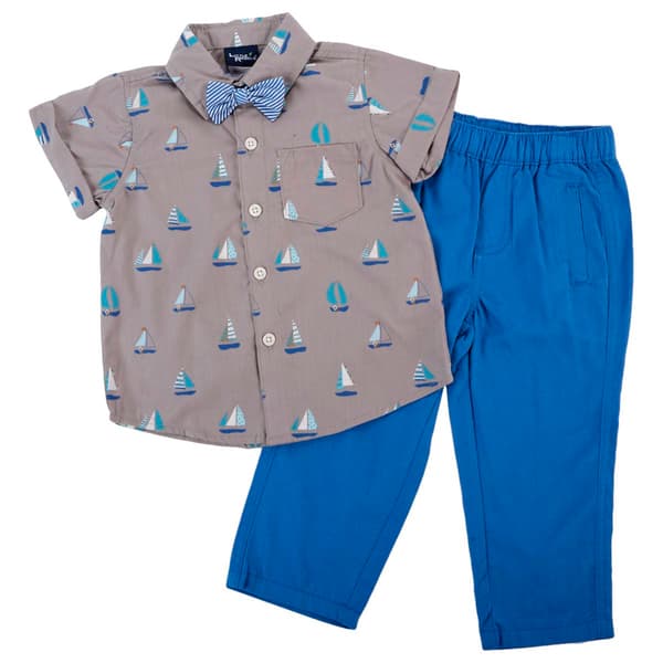 Toddler Boy Little Rebels&#174; 3pc. Sailboat Top w/ Bow Tie Pants Set