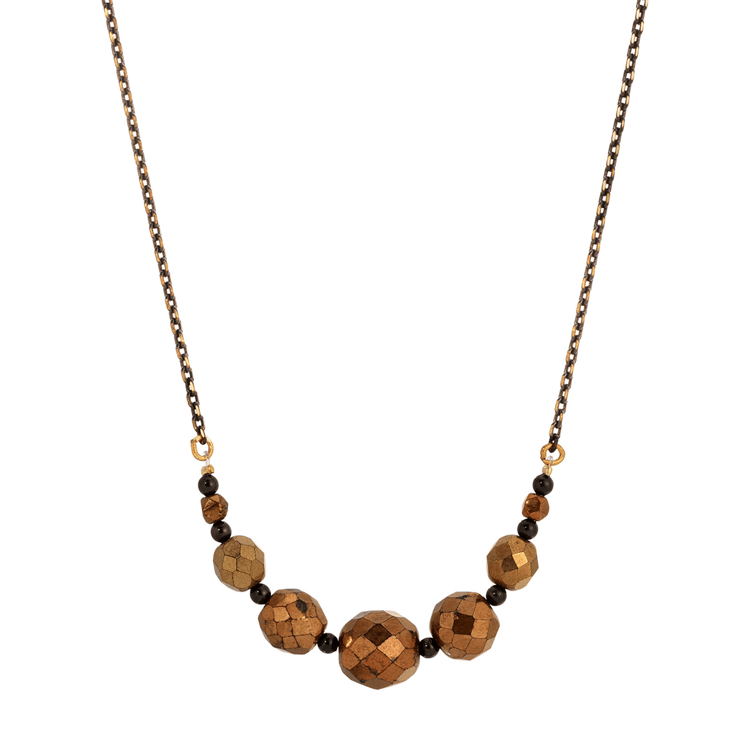 1928 Jewelry 16in. Bronze Faceted Beads Necklace