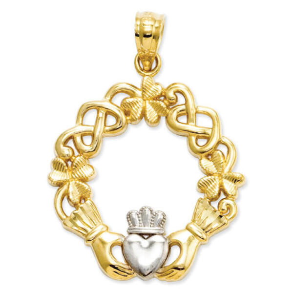 Gold Classics&#40;tm&#41; 14kt. Gold & Rhodium Claddagh Pendant - image 