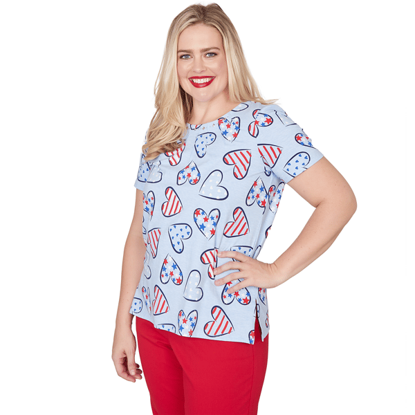 Petite Alfred Dunner Lady Liberty American Flag Hearts Blouse