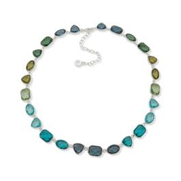 Anne Klein Silver-Tone Blue & Green Stone Collar Necklace