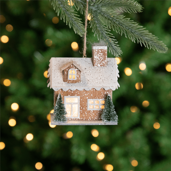 Northlight Lighted Rustic Beige House Christmas Ornament