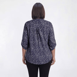 Plus Size Notations 3/4 Sleeve Floral Paisley Pleated Blouse