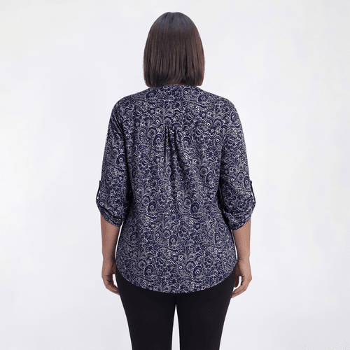 Plus Size Notations 3/4 Sleeve Floral Paisley Pleated Blouse
