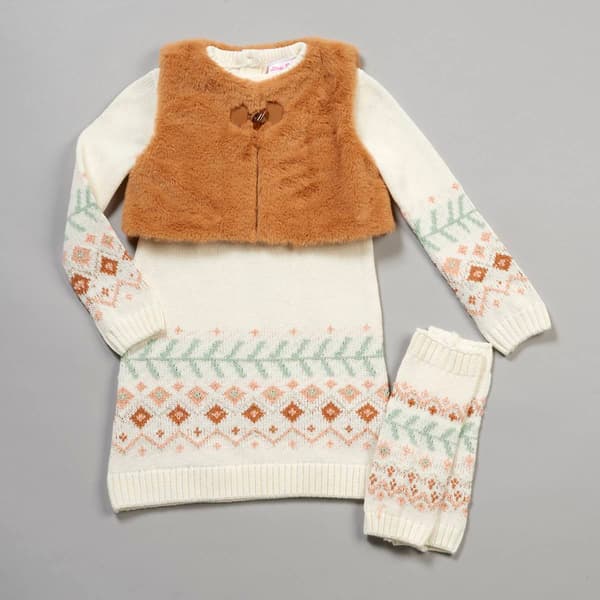 Girls &#40;4-6x&#41; Little Lass&#40;R&#41; Jacquard Sweater Dress & Vest w/ Warmer - image 