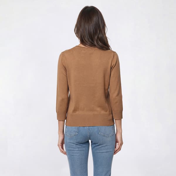 Womens Kasper 3/4 Sleeve Gold Button Rib Hem Cardigan