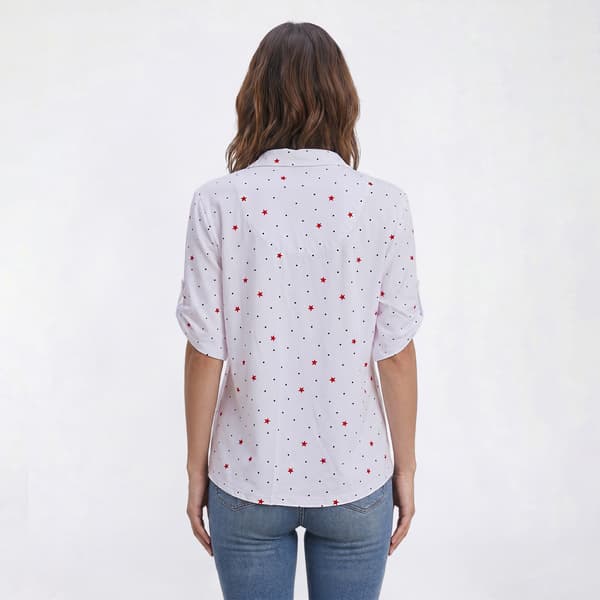 Womens Emily Daniels Roll Tab Elbow Sleeve Star Dot Blouse
