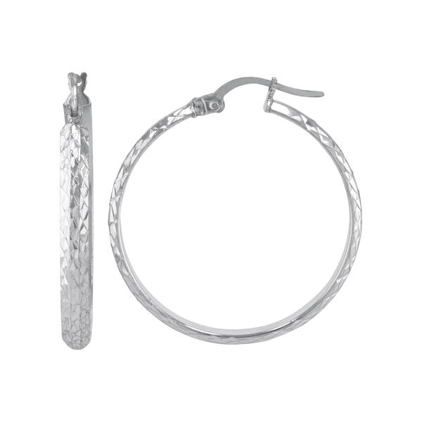Sterling Silver Half Round Tube Diamond Cut Hoop Earrings - image 