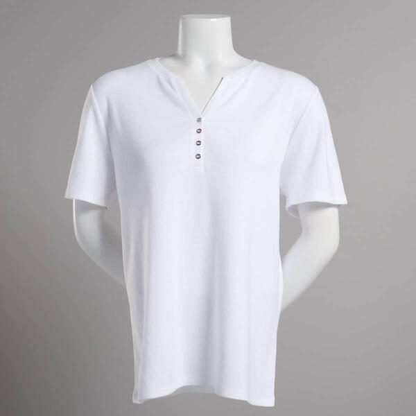 Womens Hasting & Smith Short Sleeve Solid Henley Top - image 