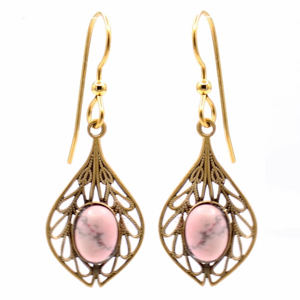 Silver Forest Oval Stone Filigree Drop Earrings - image 