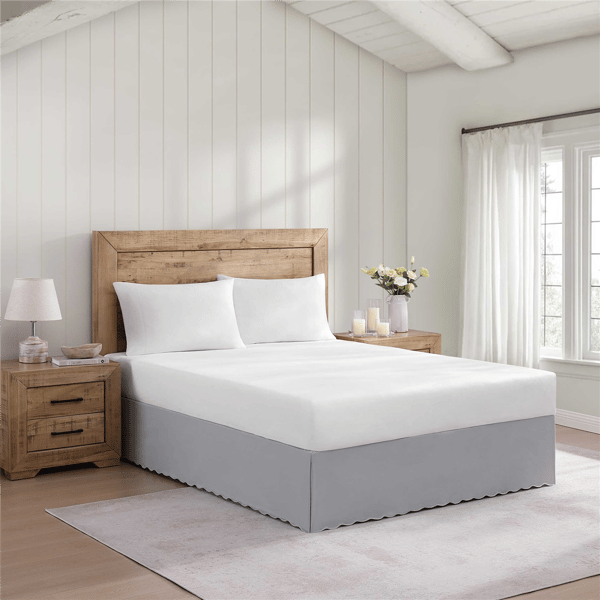 Stone Cottage Solid Scallop Grey Tailored Bed Skirt