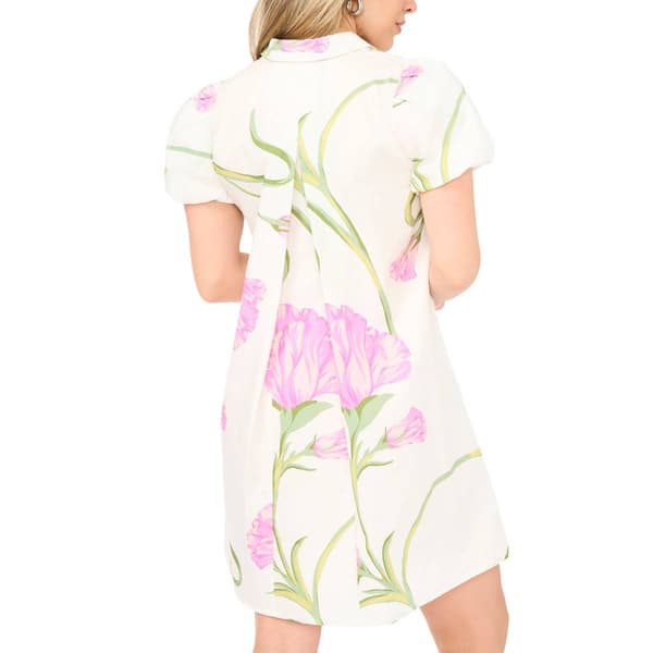 Petite MSK Short Puff Sleeve Large Floral Shirtdress