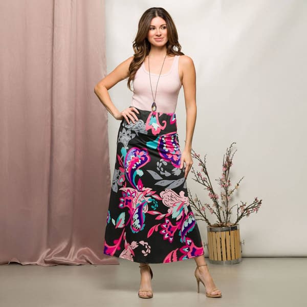Womens 24/7 Comfort Apparel Black Paisley A Line Maxi Skirt