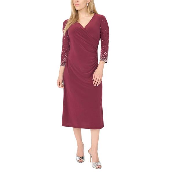 Petites MSK Long Sleeve Beaded Trim Sleeve Surplus Midi