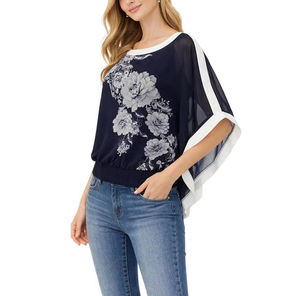 Womens NY Collection Dolman Sleeve Smock Hem Floral Blouse