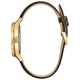 Mens Bulova Classic Gold Tone Leather Strap Watch - 97C106