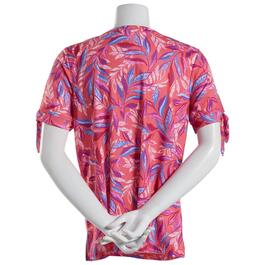 Plus Size Emily Daniels Short Tie Sleeve Coral Tropical Blouse