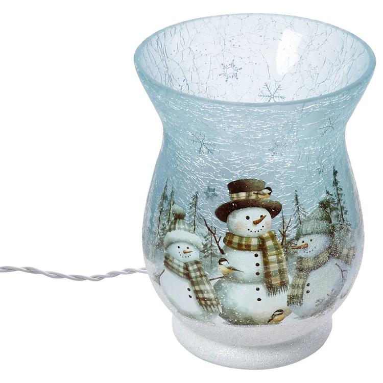 Transpac Christmas Plaid Snowman Glass Hurricane
