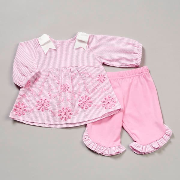Baby Girl &#40;3-9M&#41; Rare Editions Gauze Stripe Babydoll Top & Pants - image 