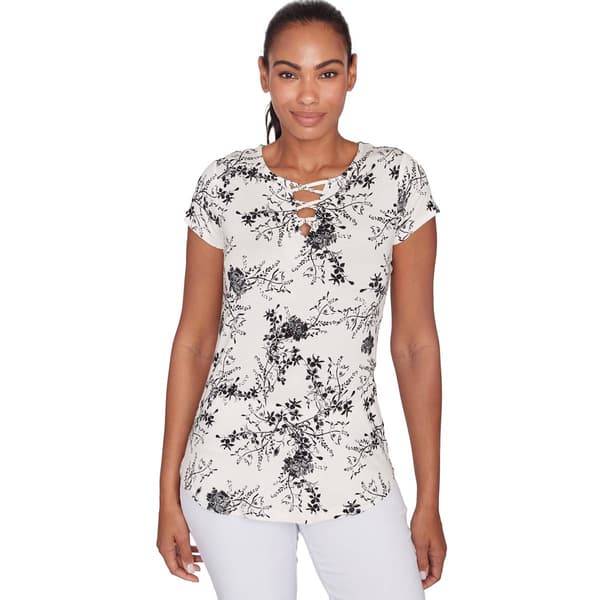 Womens Emaline Key Items Short Sleeve Wildflower Sketch Top - image 