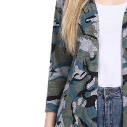 Womens NY Collection 3/4 Sleeve Camo Hacci Cardigan