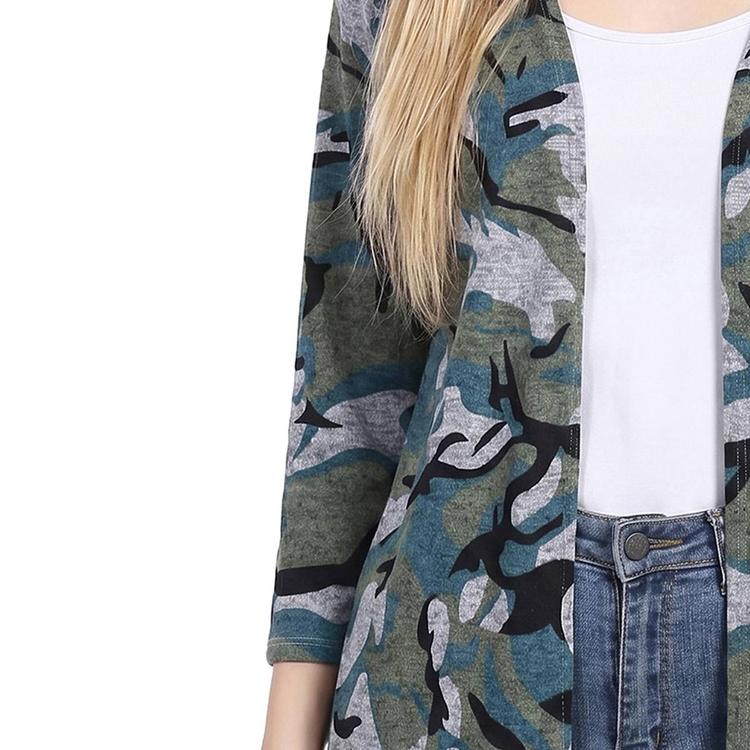 Womens NY Collection 3/4 Sleeve Camo Hacci Cardigan