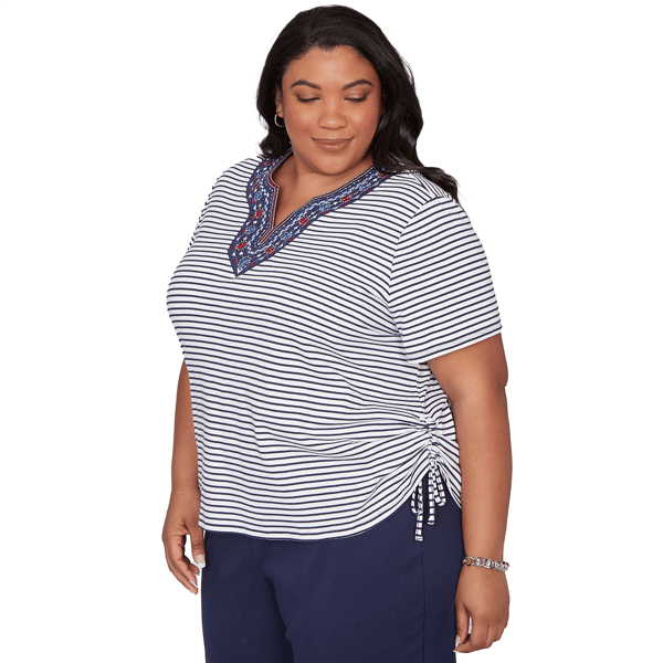 Plus Size Alfred Dunner Lady Liberty Embroidery Neck Blouse