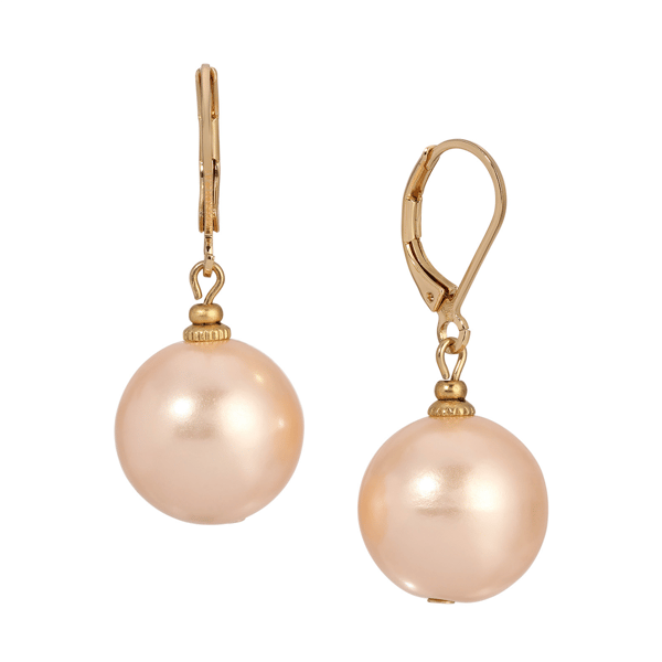 1928 Jewelry Gold Tone Round Faux Pearl Drop Earrings - image 