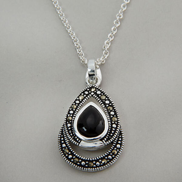 Marsala Silver Silver Plate Onyx Pendant Necklace - image 