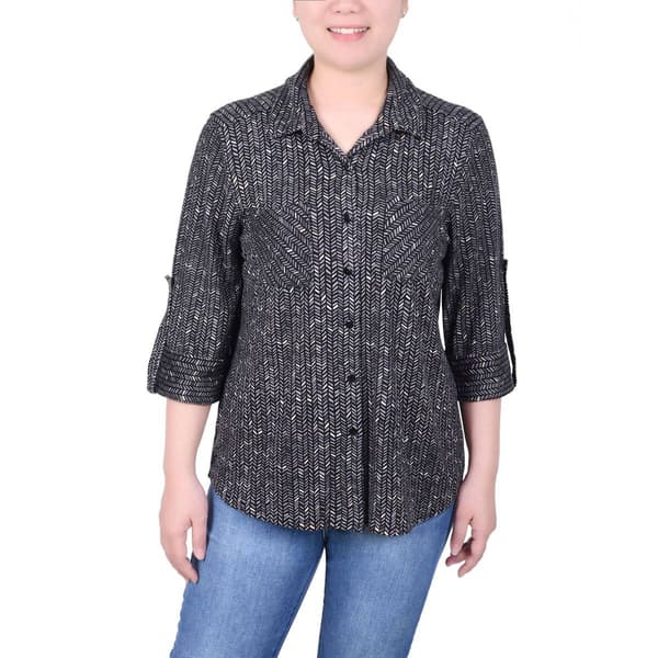 Womens NY Collection 3/4 Sleeve Herringbone Hacci Top - Grey - image 