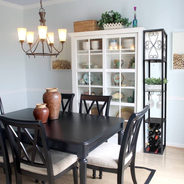Simple Designs Floor Lamp Etagere Organizer w/Linen Shade