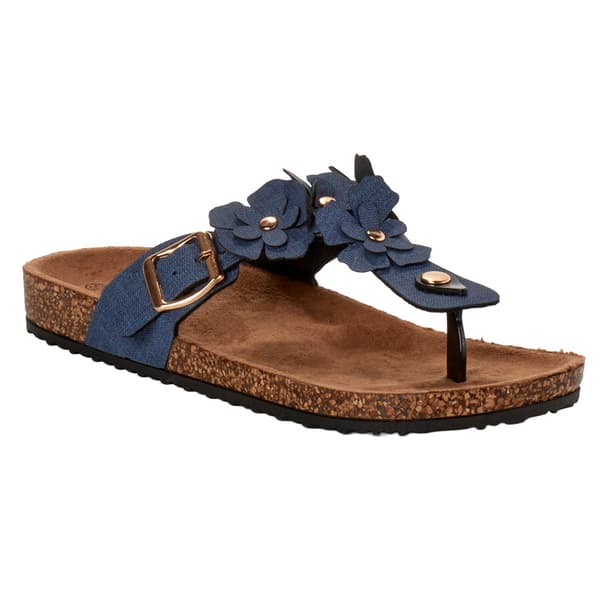 Womens Love 83 Floral Denim Thong Sandals - image 