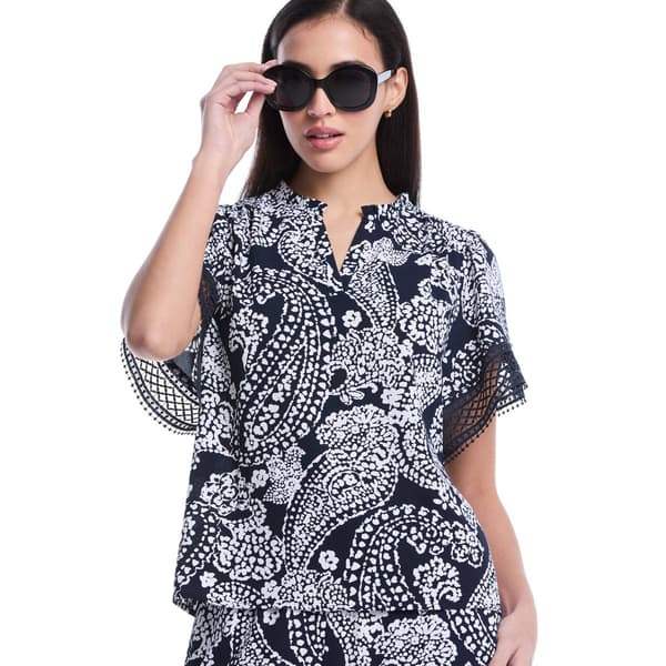 Womens Rafaella® Short Flutter Lace Sleeve Paisley Blouse