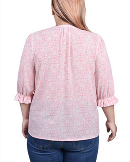Plus Size NY Collection 3/4 Ruffle Sleeve Casual Button Down