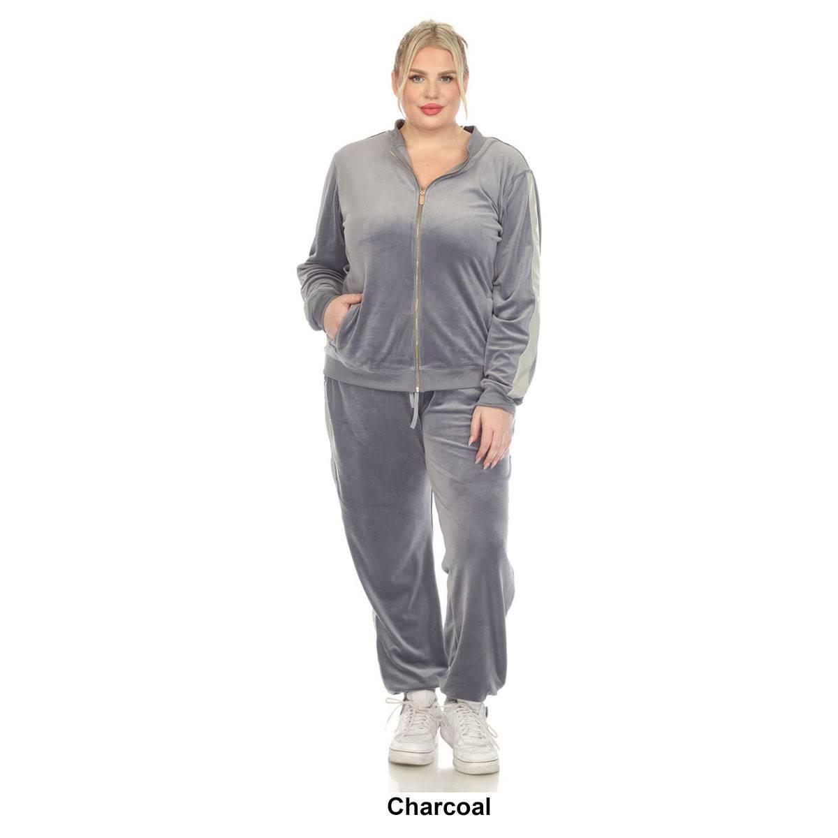 Plus Size White Mark 2pc. Tracksuit Set w/ Faux Leather Stripe