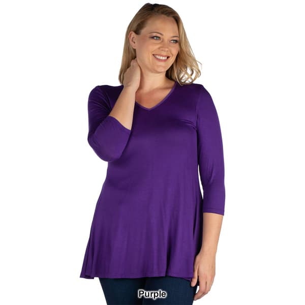 Plus Size 24/7 Comfort Apparel 3/4 Sleeve V-Neck Tunic
