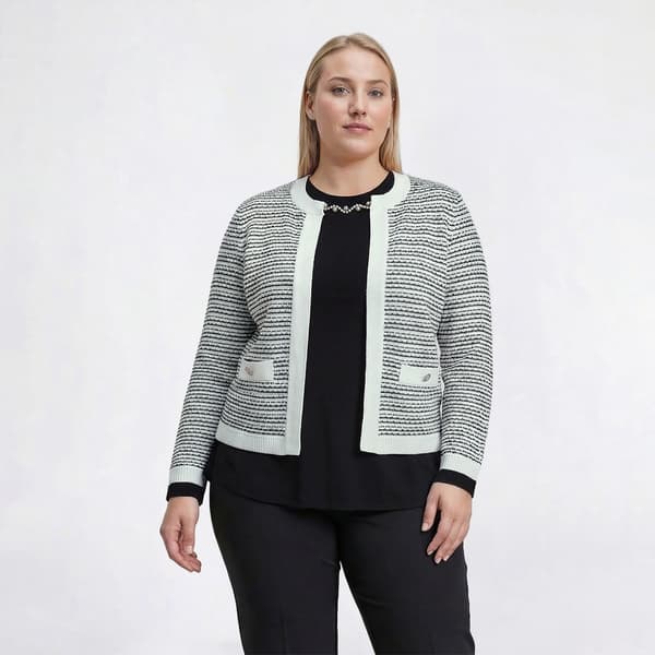 Plus Size Kasper Long Sleeve Hook And Eye Stripe Sweater - image 