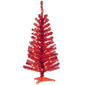 National Tree 4ft. Red Tinsel Tree with Clear Lights - image 1