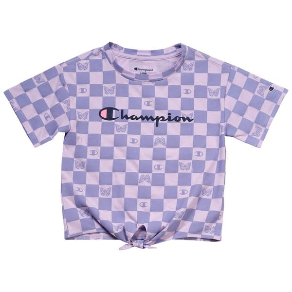 Girls (7-16) Champion(R) Checkered Meet & Greet Tie Front Tee